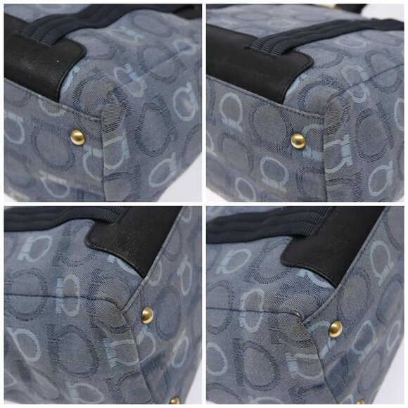 Salvatore Ferragamo Gancini Tote Bag Canvas Blue Gold Auth 139532 - Picture 14 of 16